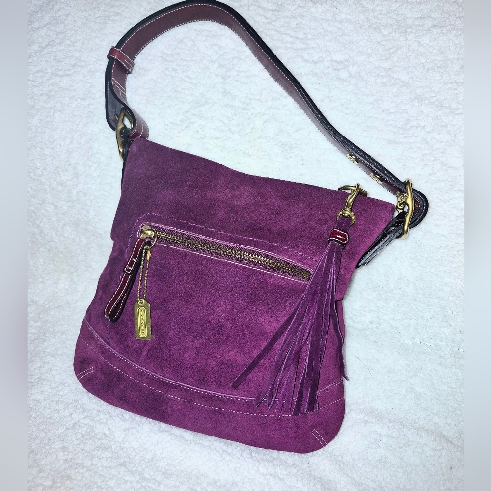 COACH: Grape Soft Suede Duffle Purse